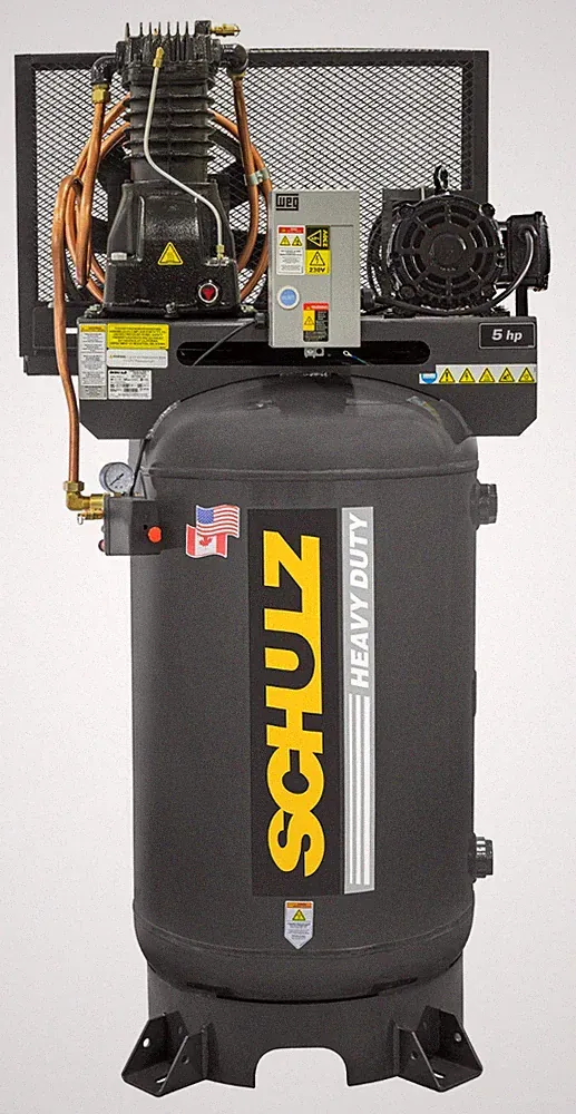 SCHULZ AIR COMPRESSOR 5HP SINGLE PHASE 80 GALLON TANK - 20CFM - 175 PSI
